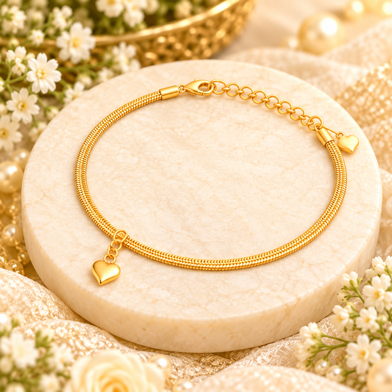 Golden Heart Non-Fading Anklet ✨ নজরকাড়া উজ্জ্বলতা আর নিখুঁত ভালোবাসা